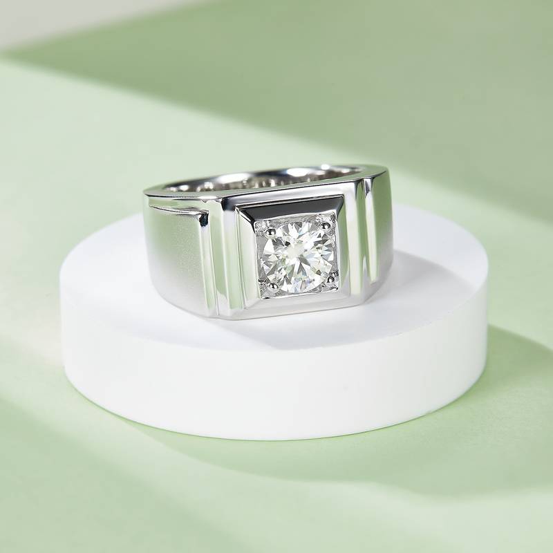 宗瑞款S925银镀白金MoissaniteMen's Ring1ctD级